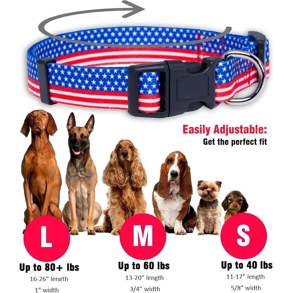 American Flag Dog Collar Red White and Blue- Patriotic Collars Flag II Medium